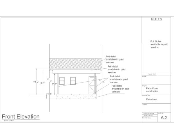 Patio Cover Plan Set 11x15 ft | Framing, Concrete, and Elevation Drawings