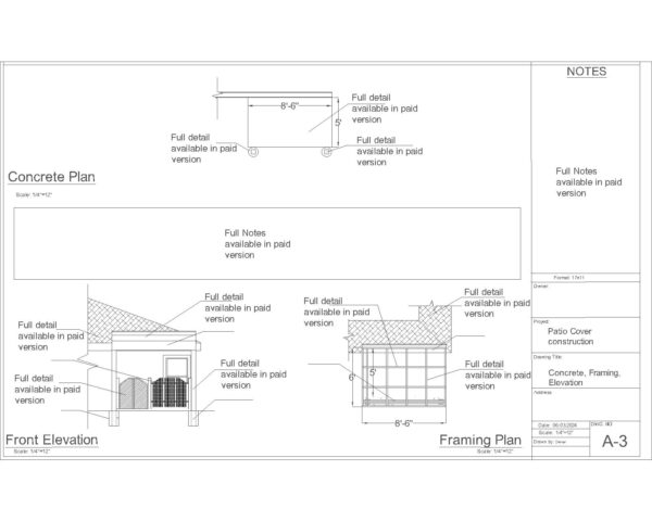 8'6"x5' Permit-Ready Patio Cover Plans for DIY & Contractor